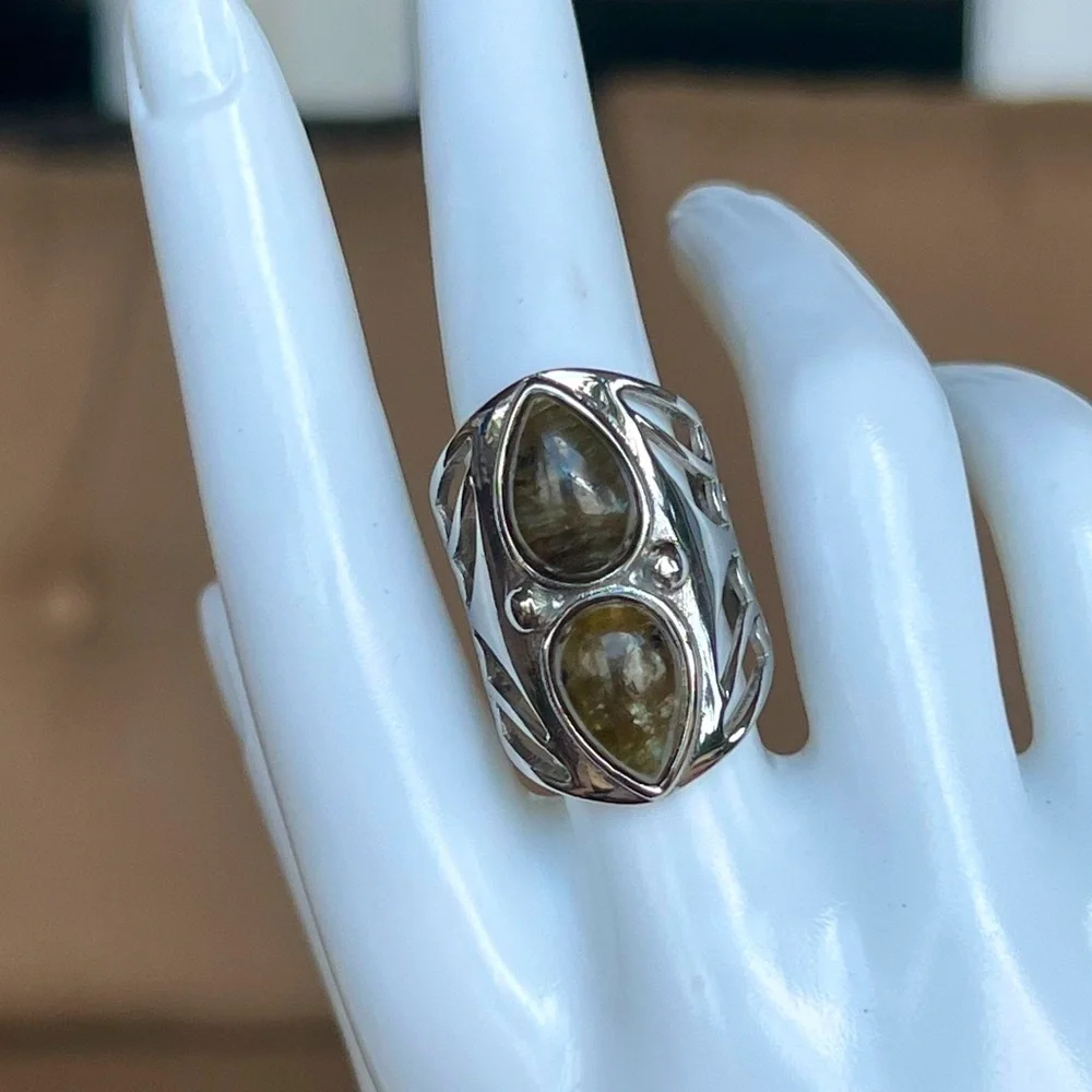 Malagasy Labradorite Large Open Framework Statement Ring Sz 8